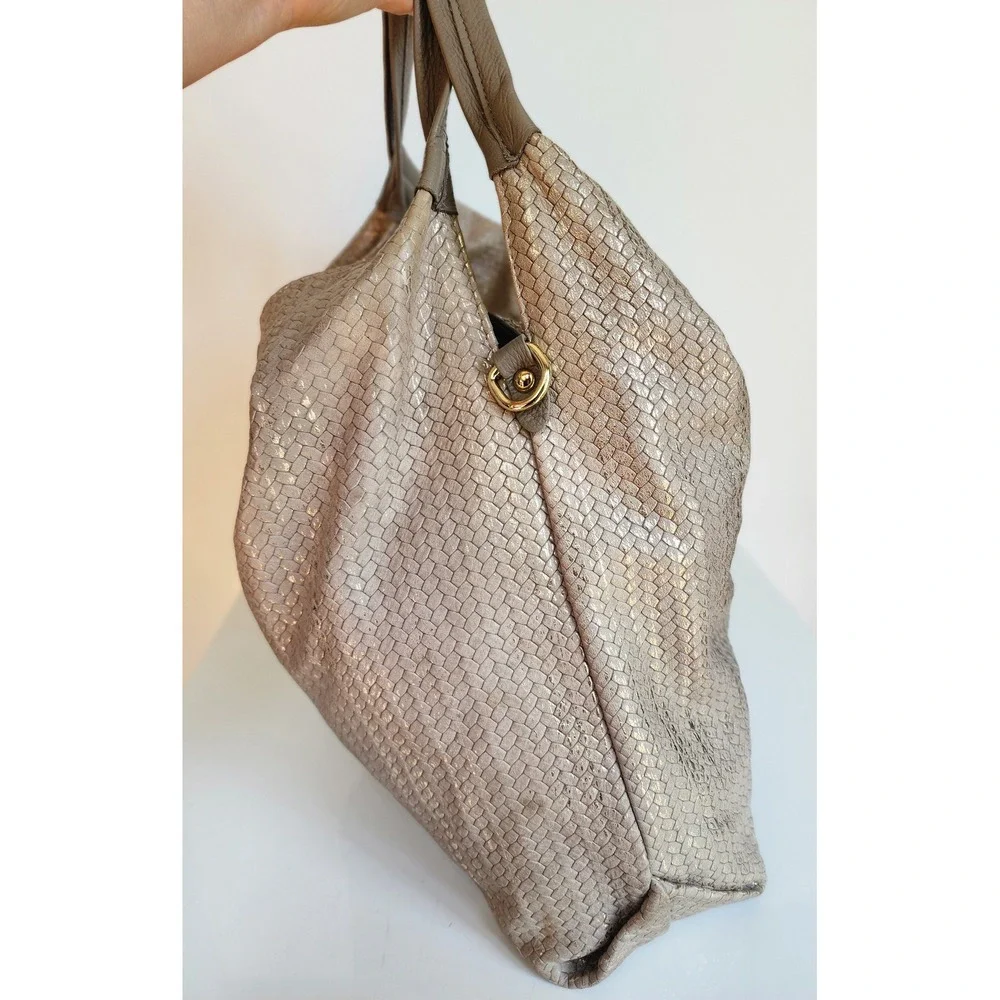 Laura Di Maggio Milano Woven Leather Hobo Bag Beige Gold Made in Italy Large